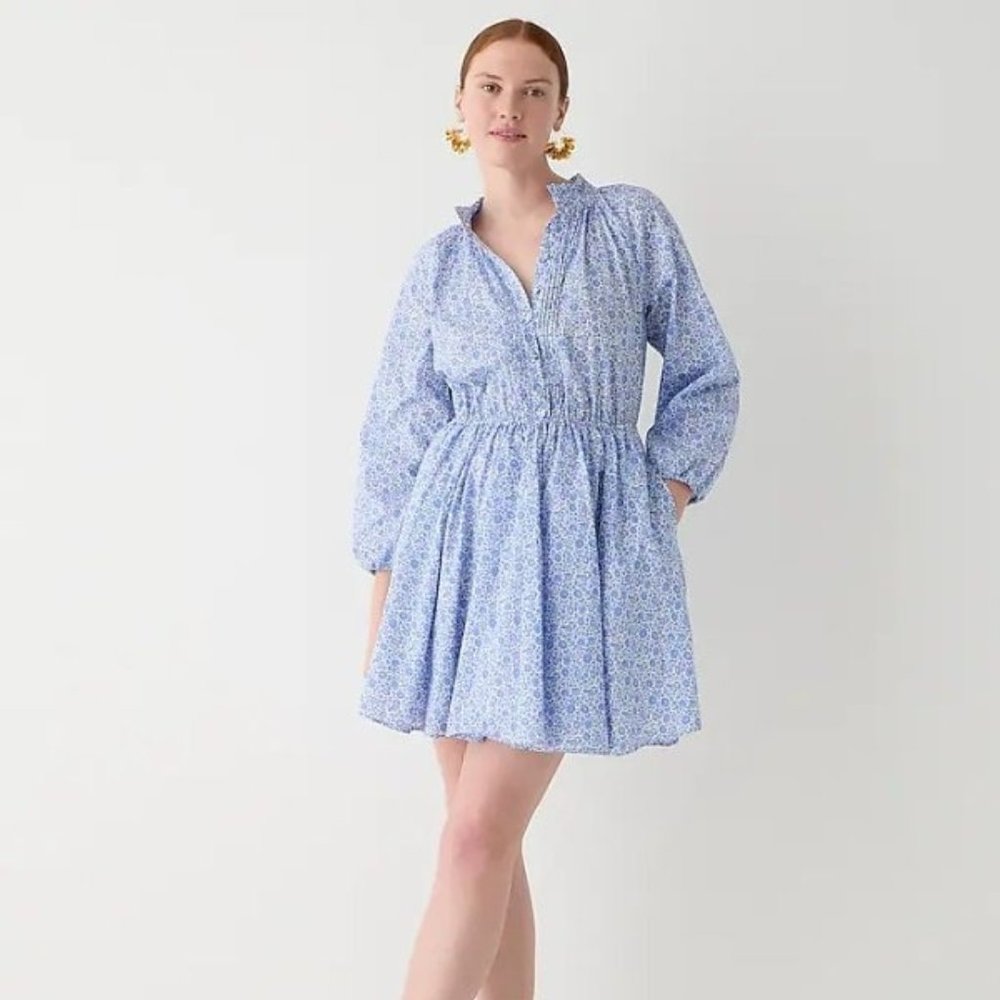 J. Crew Liberty Fabrics Ruffle Collar Dress in D'Anjo Coast Size Small NWT